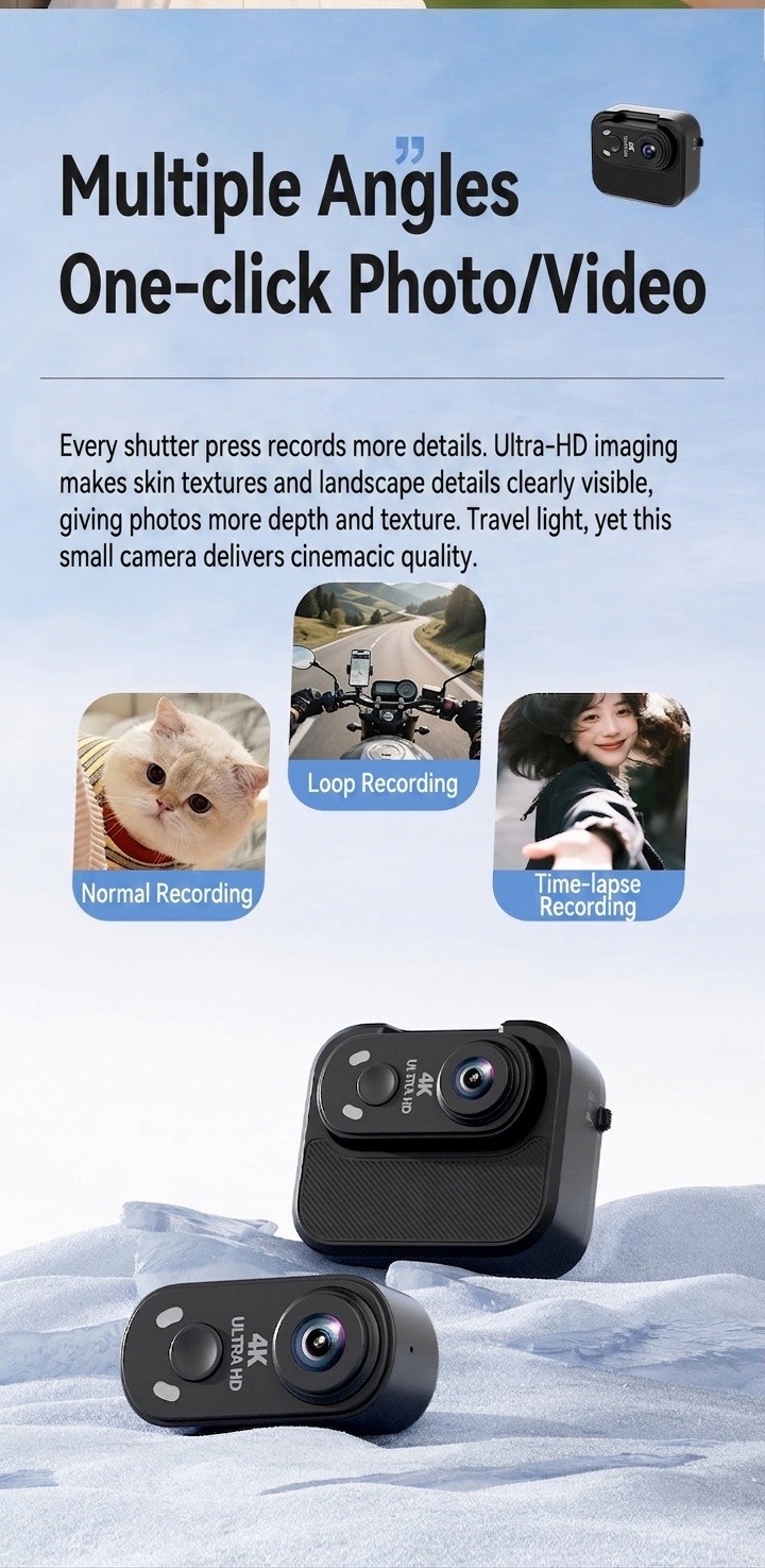 4K Ultra HD Mini Action Camera with Portable Charging Case, WiFi Connectivity, Anti-Shake Technology, Magnetic Mount