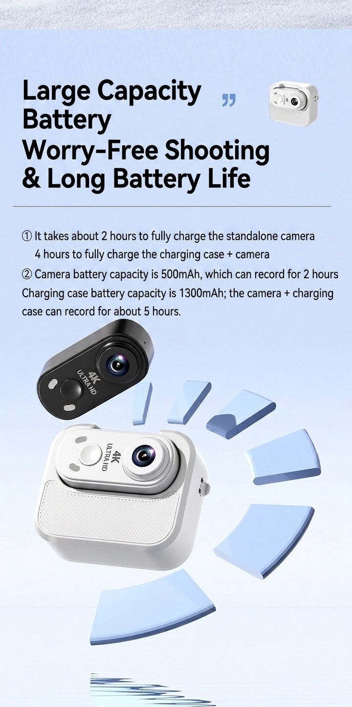 4K Ultra HD Mini Action Camera with Portable Charging Case, WiFi Connectivity, Anti-Shake Technology, Magnetic Mount