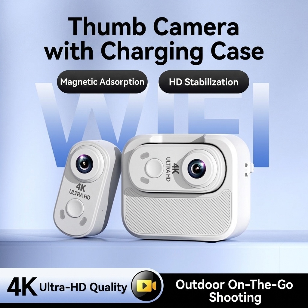4K Ultra HD Mini Action Camera with Portable Charging Case, WiFi Connectivity, Anti-Shake Technology, Magnetic Mount