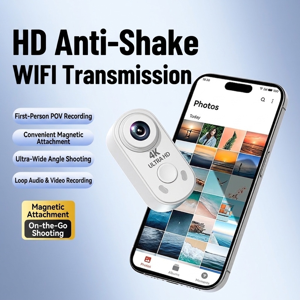 4K Ultra HD Mini Action Camera with Portable Charging Case, WiFi Connectivity, Anti-Shake Technology, Magnetic Mount