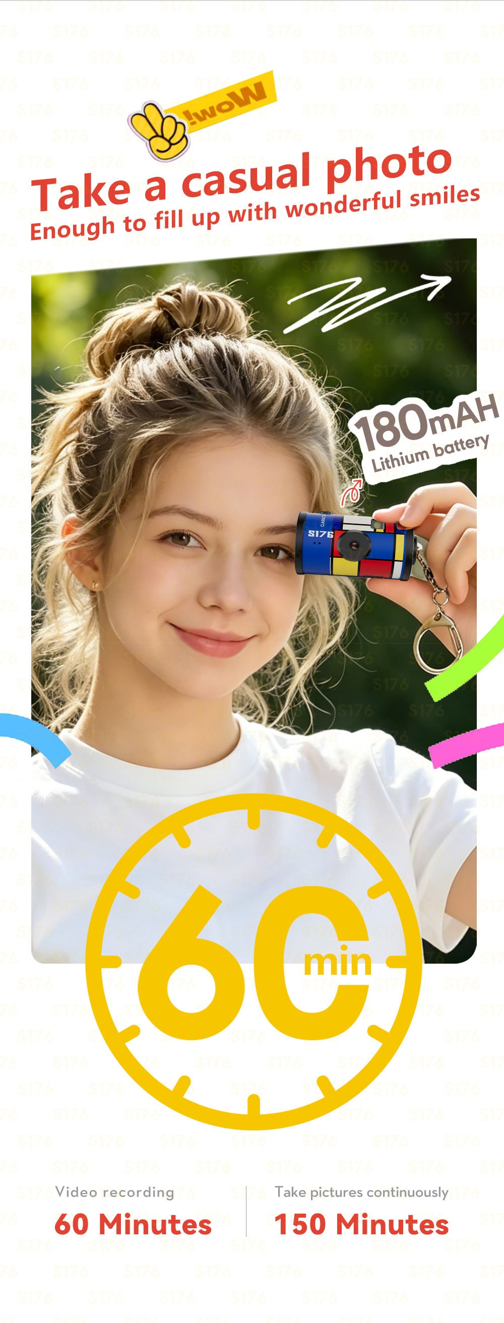Retro Film Camera Keychain Mini Digital Camera 1080P Video, 1.47" IPS Color Screen, 180mAh Battery