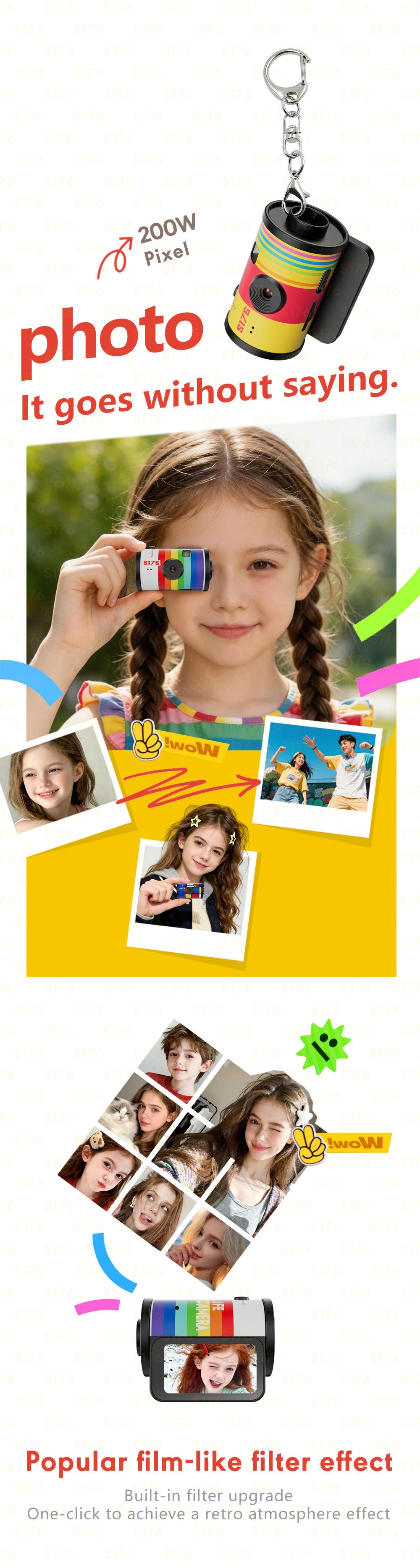 Retro Film Camera Keychain Mini Digital Camera 1080P Video, 1.47" IPS Color Screen, 180mAh Battery
