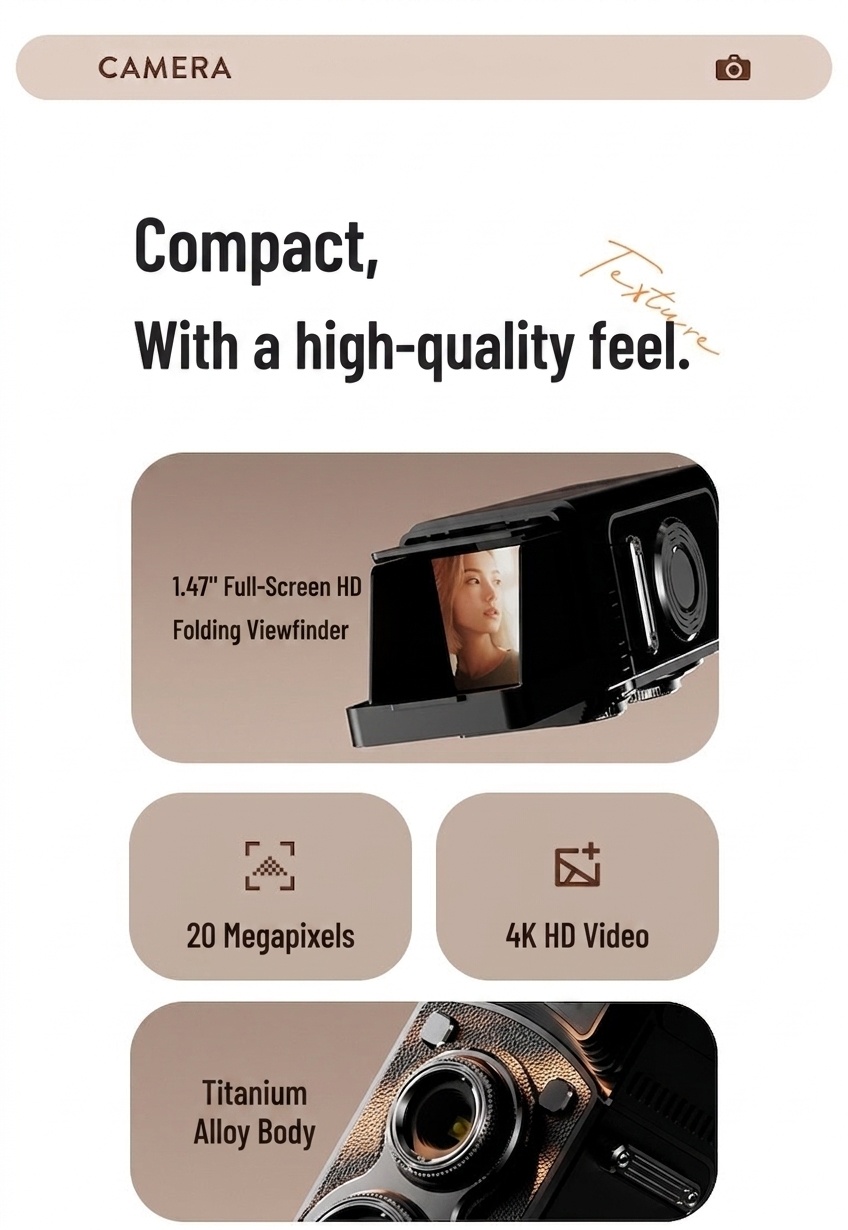 Retro 4K Digital Camera 20MP Compact & Portable Point and Shoot, 800mAh Battery, Manual Controls