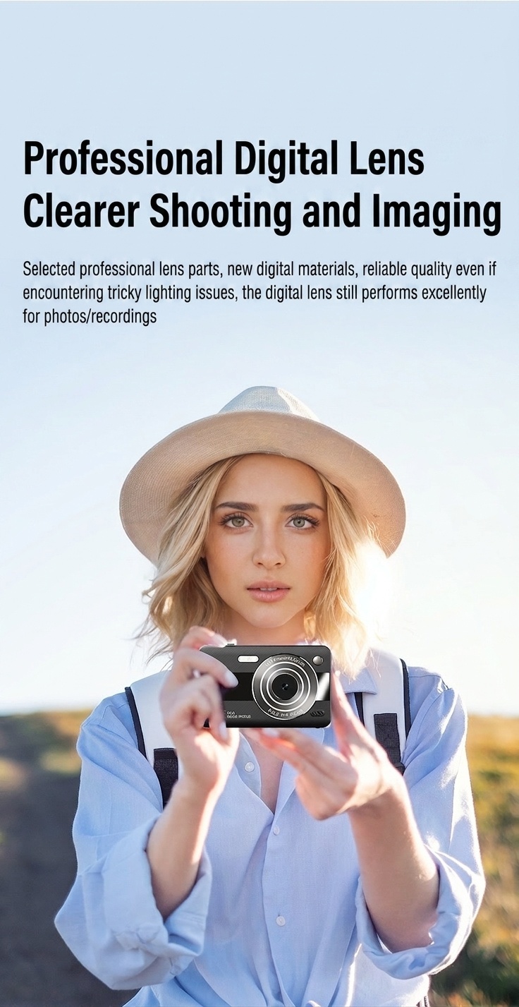 Cámara digital 4K de 64 MP para estudiantes, cámara compacta para vlogging con zoom de 16x, pantalla LCD de 2,4 pulgadas y flash incorporado.