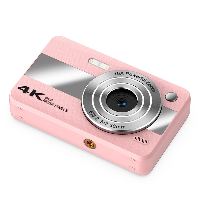 Cámara digital 4K de 64 MP para estudiantes, cámara compacta para vlogging con zoom de 16x, pantalla LCD de 2,4 pulgadas y flash incorporado.