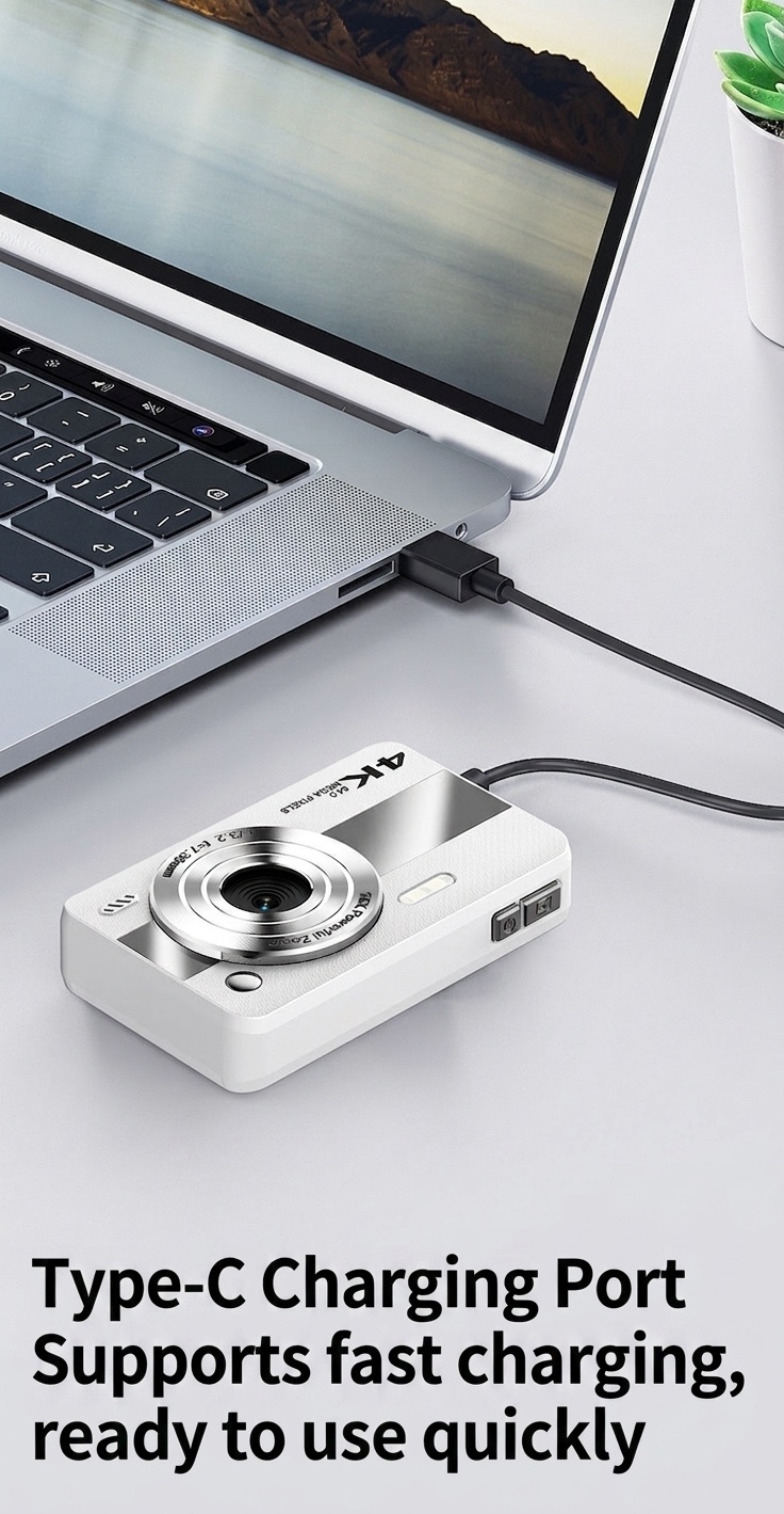 Cámara digital 4K de 64 MP para estudiantes, cámara compacta para vlogging con zoom de 16x, pantalla LCD de 2,4 pulgadas y flash incorporado.