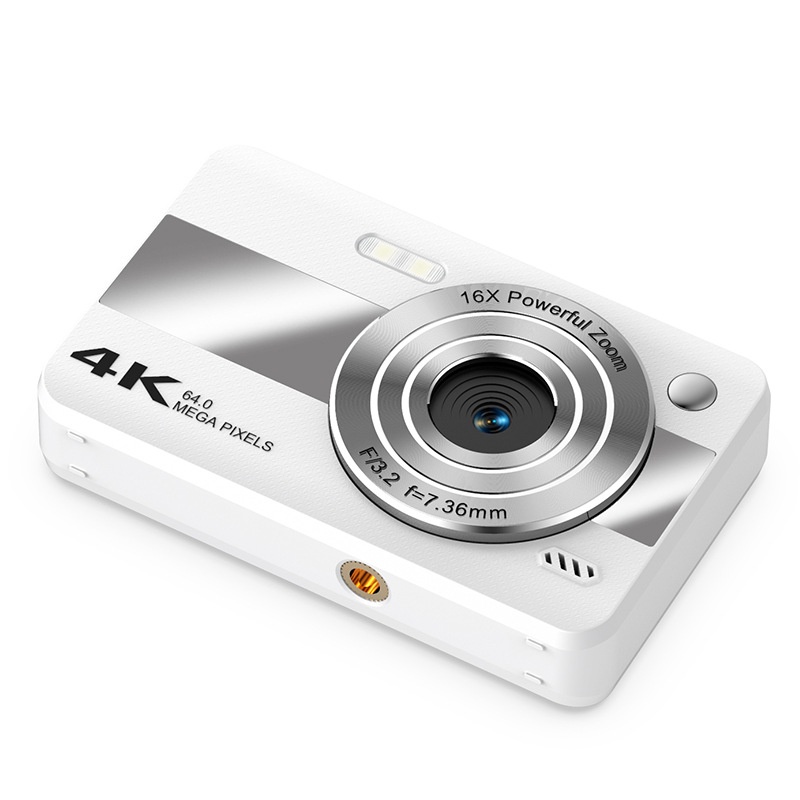 Cámara digital 4K de 64 MP para estudiantes, cámara compacta para vlogging con zoom de 16x, pantalla LCD de 2,4 pulgadas y flash incorporado.
