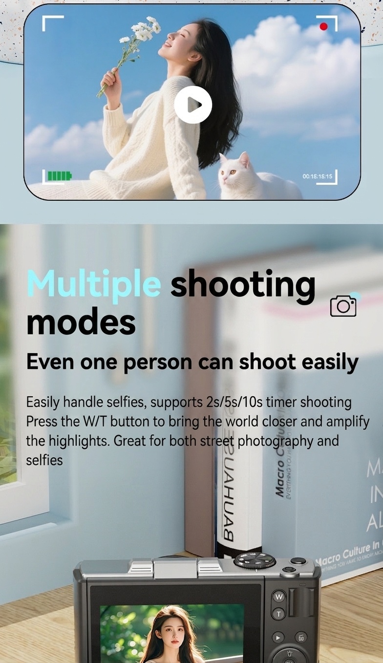 64MP 4K Digital Camera with 180° Flip Screen, 16X Optical Zoom, Long-Lasting Battery, Versatile Shooting Modes