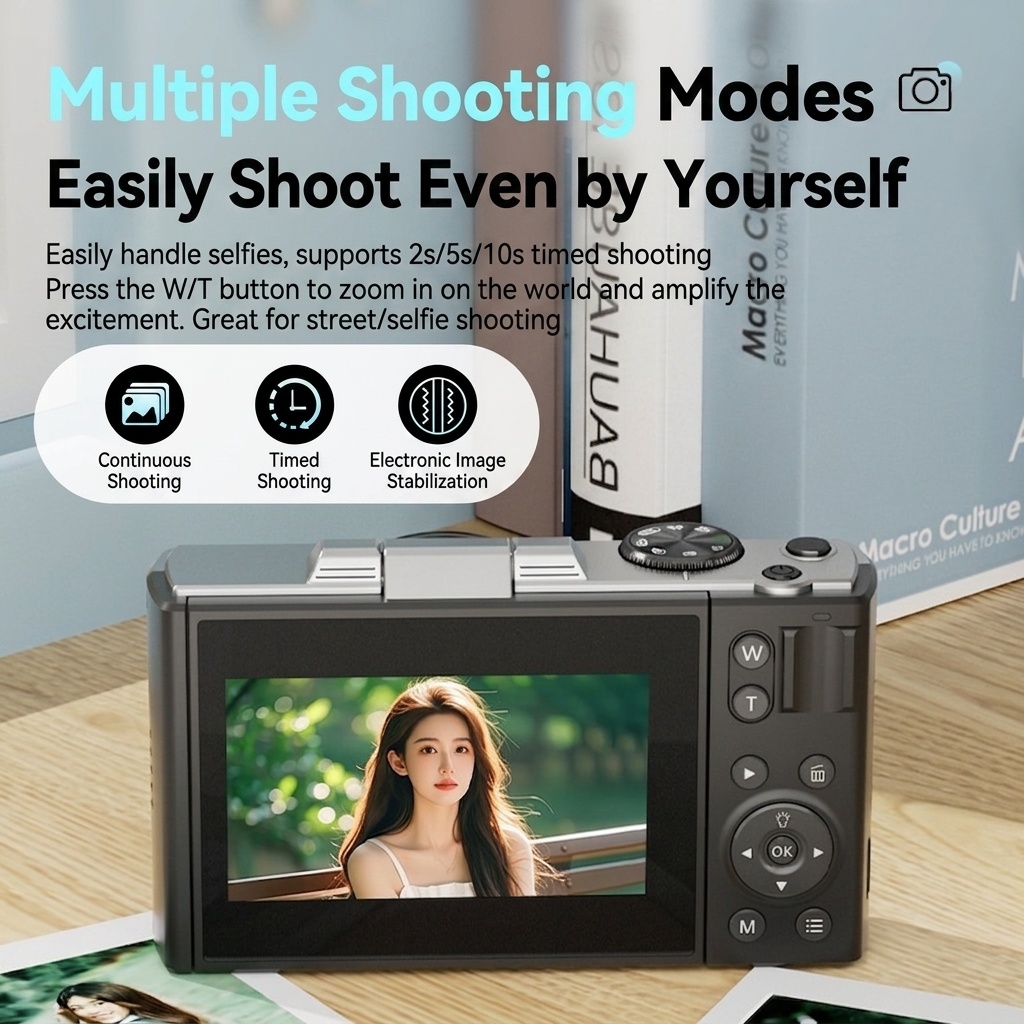 64MP 4K Digital Camera with 180° Flip Screen, 16X Optical Zoom, Long-Lasting Battery, Versatile Shooting Modes