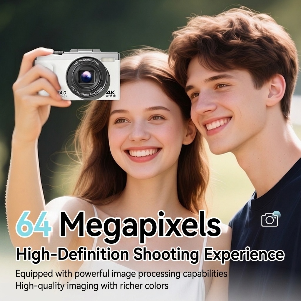64MP 4K Digital Camera with 180° Flip Screen, 16X Optical Zoom, Long-Lasting Battery, Versatile Shooting Modes