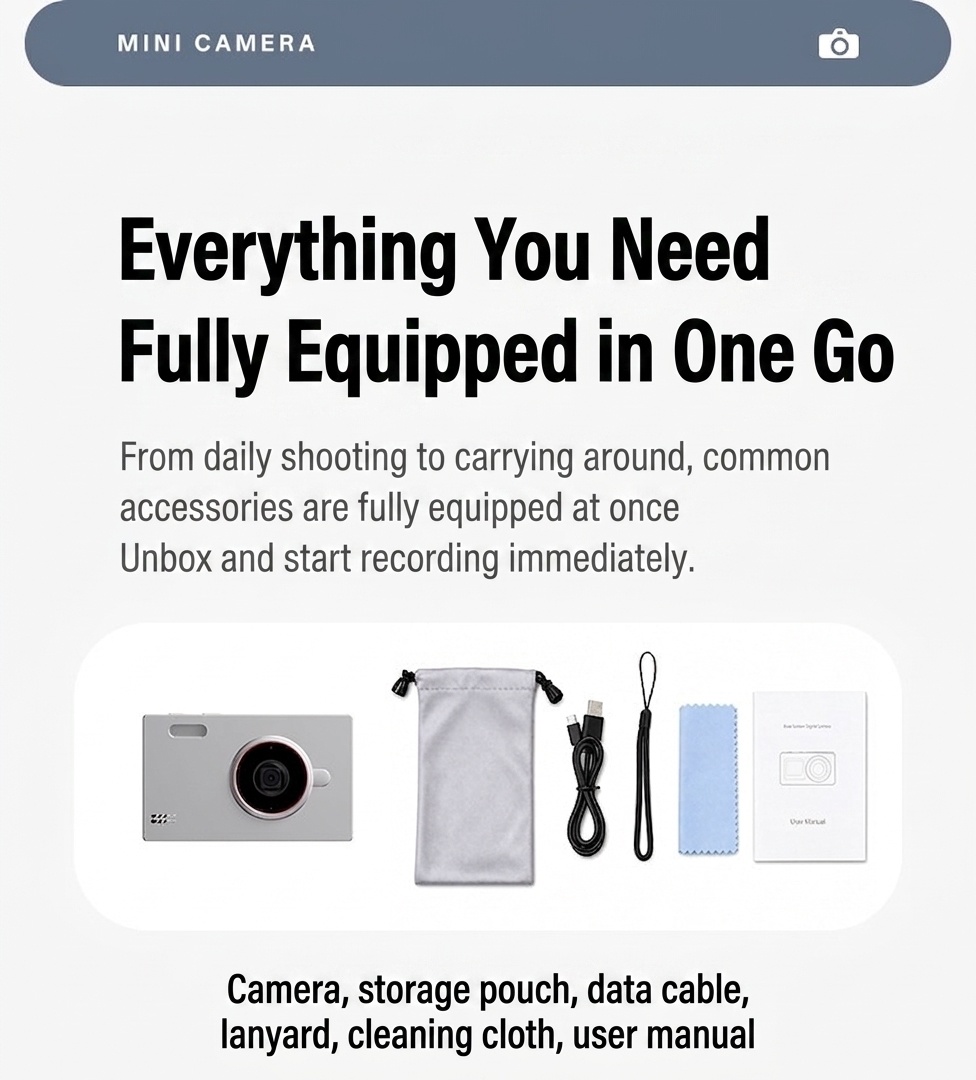 Minicámara digital portátil 4K de 80 MP, pantalla IPS de 2,4 pulgadas, enfoque automático, batería con 90 minutos de duración y compatible con tarjetas Micro SD.