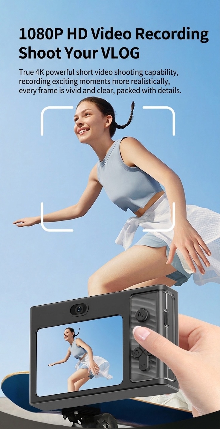 Cámara digital 4K de 48 MP para niños y vlogging, enfoque automático, zoom digital de 8x, batería de 650 mAh, juegos integrados.