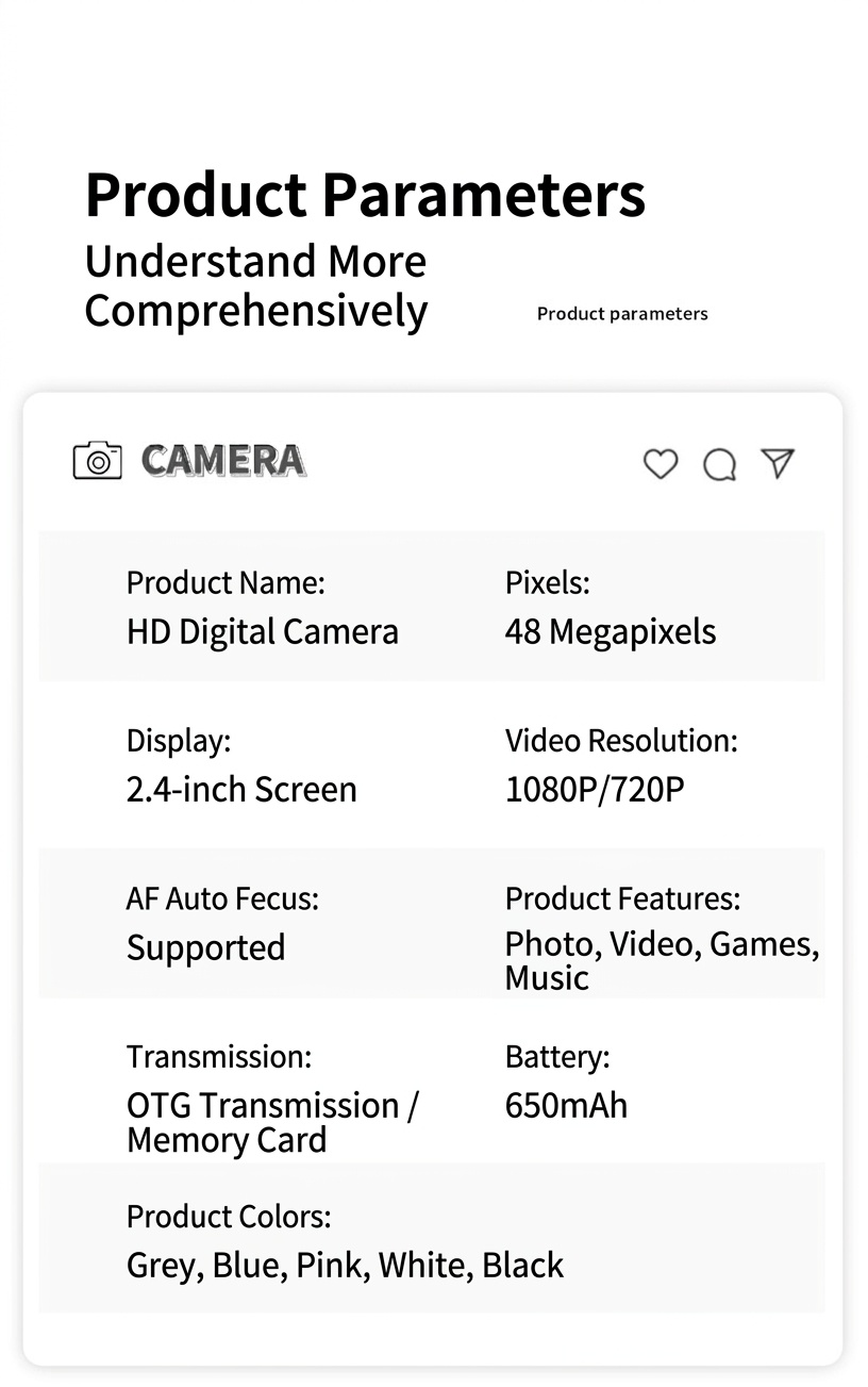 Cámara digital 4K de 48 MP para niños y vlogging, enfoque automático, zoom digital de 8x, batería de 650 mAh, juegos integrados.