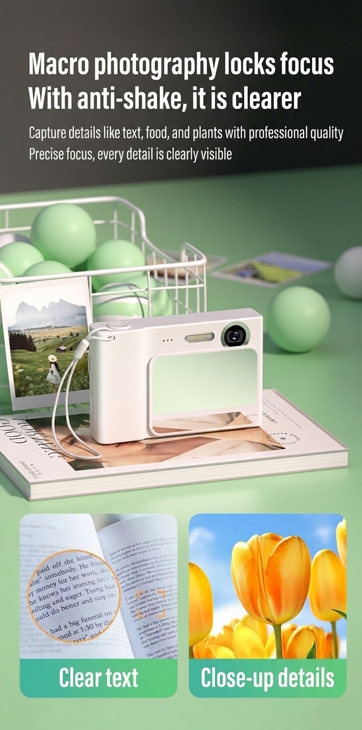 Cámara digital 4K de 48 MP para niños y vlogging, enfoque automático, zoom digital de 8x, batería de 650 mAh, juegos integrados.