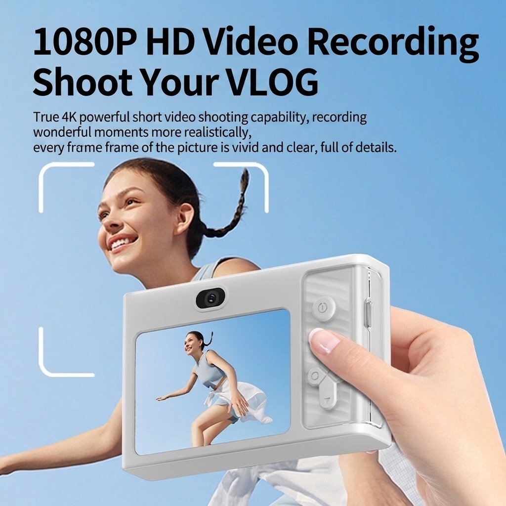 Cámara digital 4K de 48 MP para niños y vlogging, enfoque automático, zoom digital de 8x, batería de 650 mAh, juegos integrados.