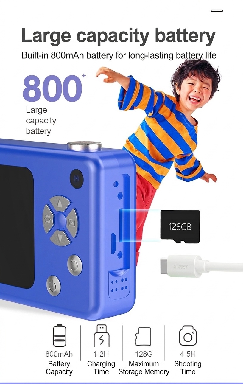 Kids 48MP Dual Lens Digital Camera, 2.5K UHD Video, 2.4-Inch IPS Eye-Protection Screen, 800mAh Battery