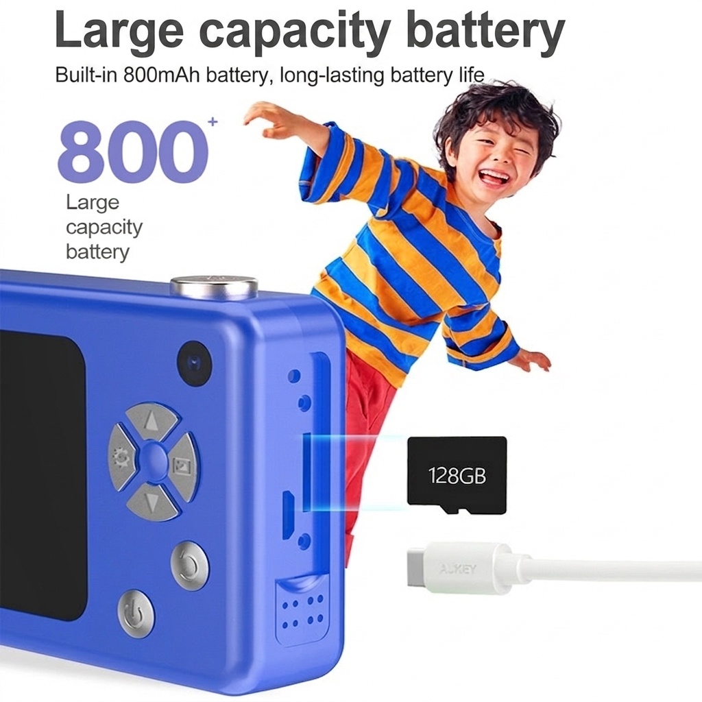 Kids 48MP Dual Lens Digital Camera, 2.5K UHD Video, 2.4-Inch IPS Eye-Protection Screen, 800mAh Battery