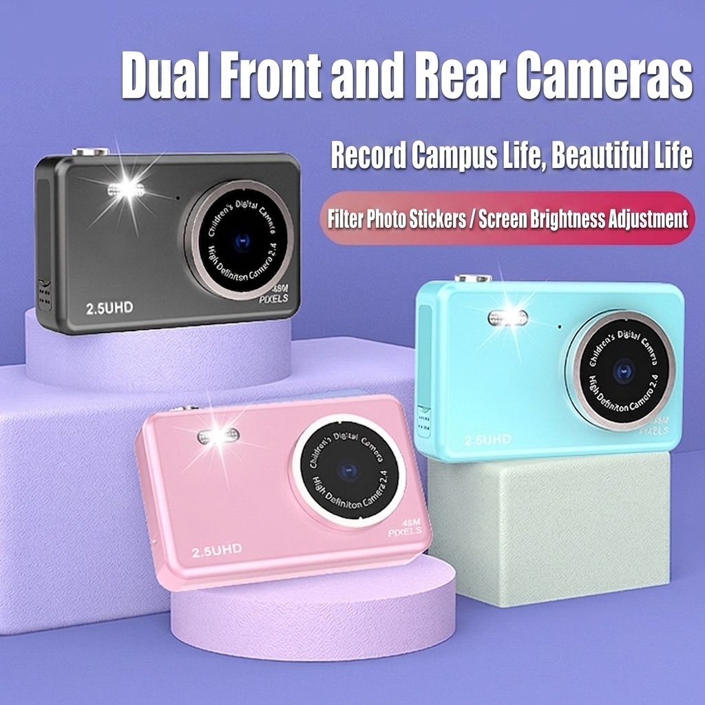 Kids 48MP Dual Lens Digital Camera, 2.5K UHD Video, 2.4-Inch IPS Eye-Protection Screen, 800mAh Battery