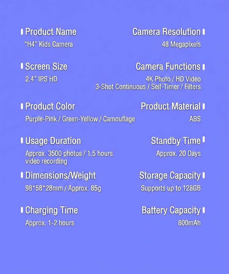 Kids 48MP Dual Lens Digital Camera, 2.5K UHD Video, 2.4-Inch IPS Eye-Protection Screen, 800mAh Battery