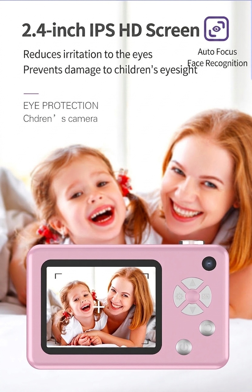 Kids 48MP Dual Lens Digital Camera, 2.5K UHD Video, 2.4-Inch IPS Eye-Protection Screen, 800mAh Battery