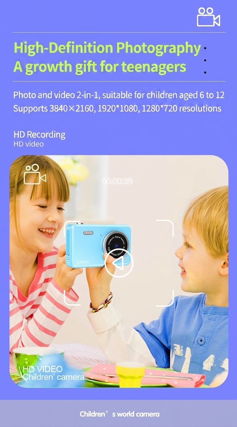Kids 48MP Dual Lens Digital Camera, 2.5K UHD Video, 2.4-Inch IPS Eye-Protection Screen, 800mAh Battery