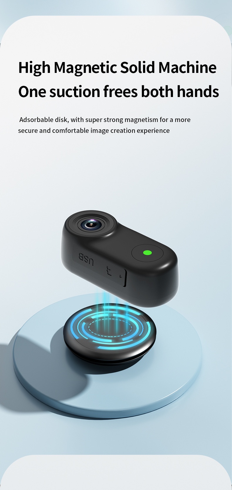 2.7K HD Anti-Shake Thumb Camera with WiFi Transmission, Magnetic Mount, 1.47-Inch Screen, 450mAh Battery