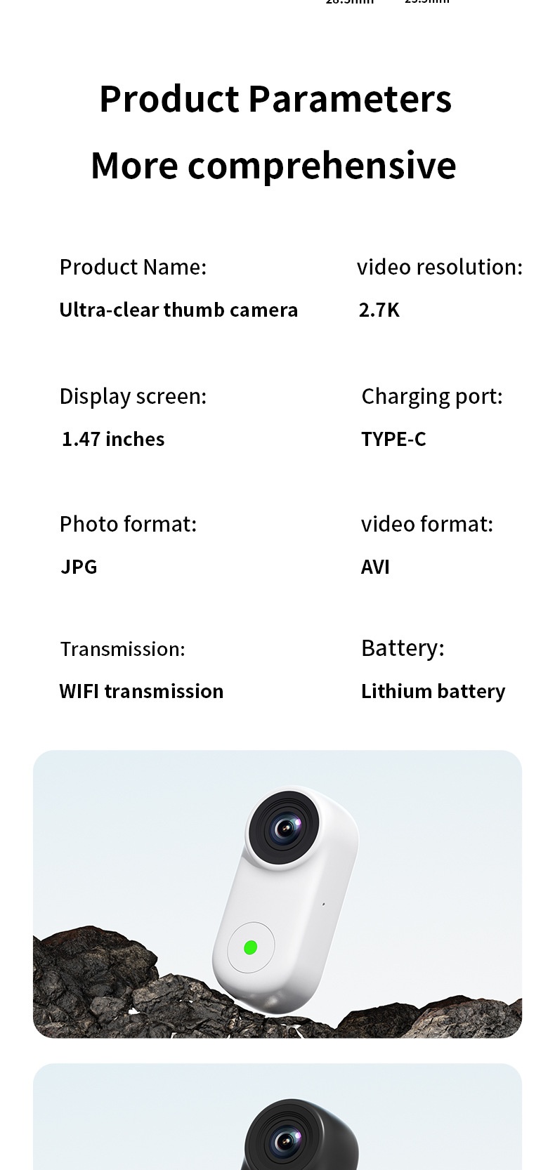 2.7K HD Anti-Shake Thumb Camera with WiFi Transmission, Magnetic Mount, 1.47-Inch Screen, 450mAh Battery
