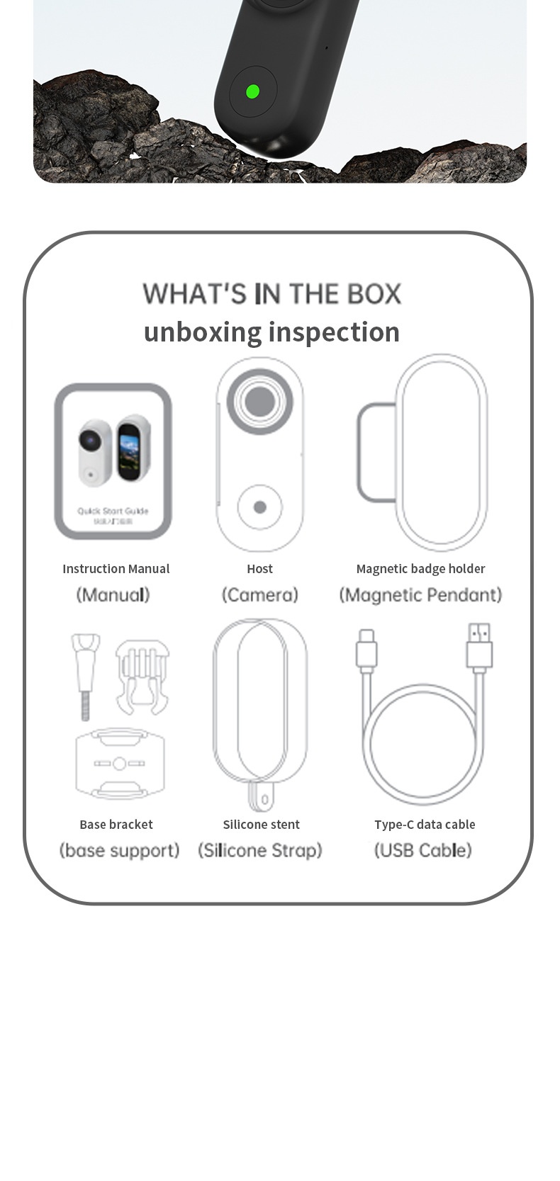 2.7K HD Anti-Shake Thumb Camera with WiFi Transmission, Magnetic Mount, 1.47-Inch Screen, 450mAh Battery