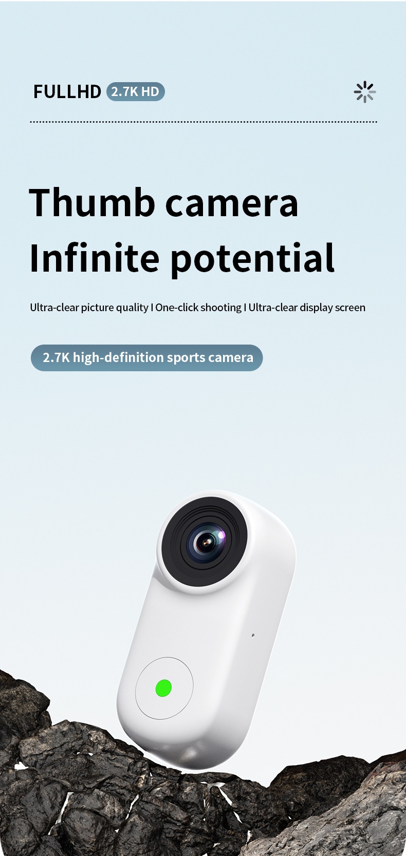 2.7K HD Anti-Shake Thumb Camera with WiFi Transmission, Magnetic Mount, 1.47-Inch Screen, 450mAh Battery
