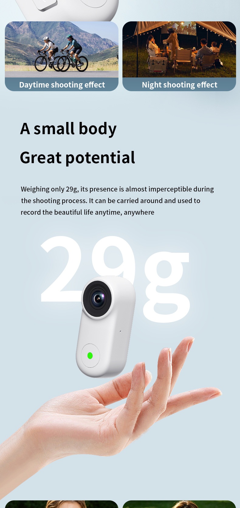 2.7K HD Anti-Shake Thumb Camera with WiFi Transmission, Magnetic Mount, 1.47-Inch Screen, 450mAh Battery