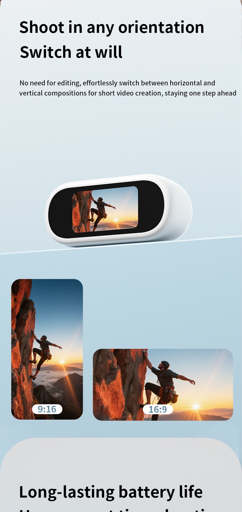 2.7K HD Anti-Shake Thumb Camera with WiFi Transmission, Magnetic Mount, 1.47-Inch Screen, 450mAh Battery