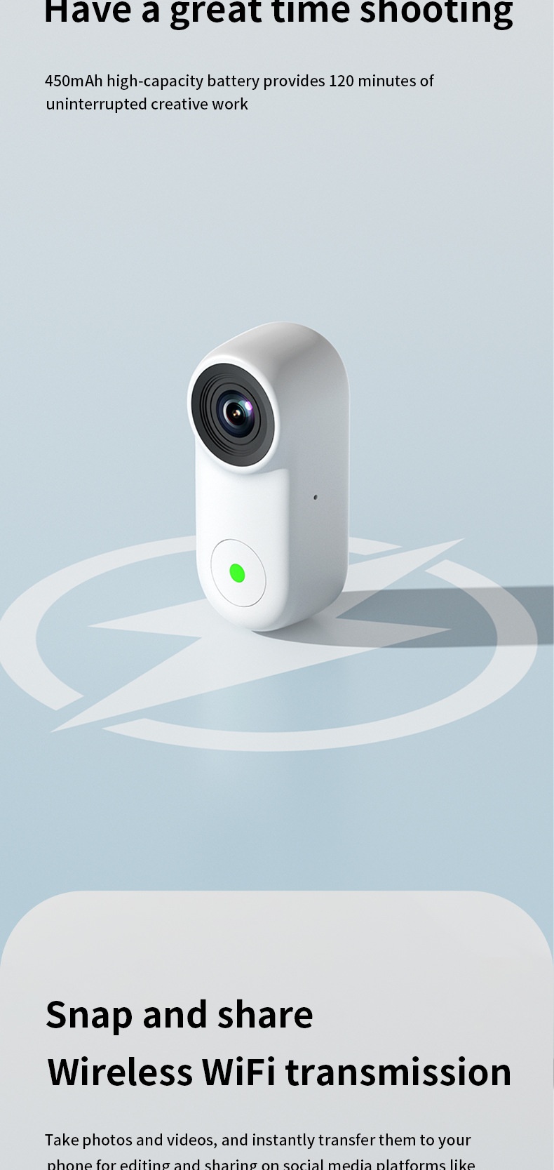 2.7K HD Anti-Shake Thumb Camera with WiFi Transmission, Magnetic Mount, 1.47-Inch Screen, 450mAh Battery