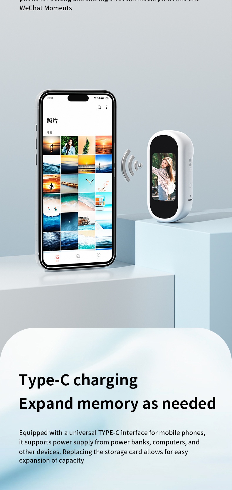 2.7K HD Anti-Shake Thumb Camera with WiFi Transmission, Magnetic Mount, 1.47-Inch Screen, 450mAh Battery