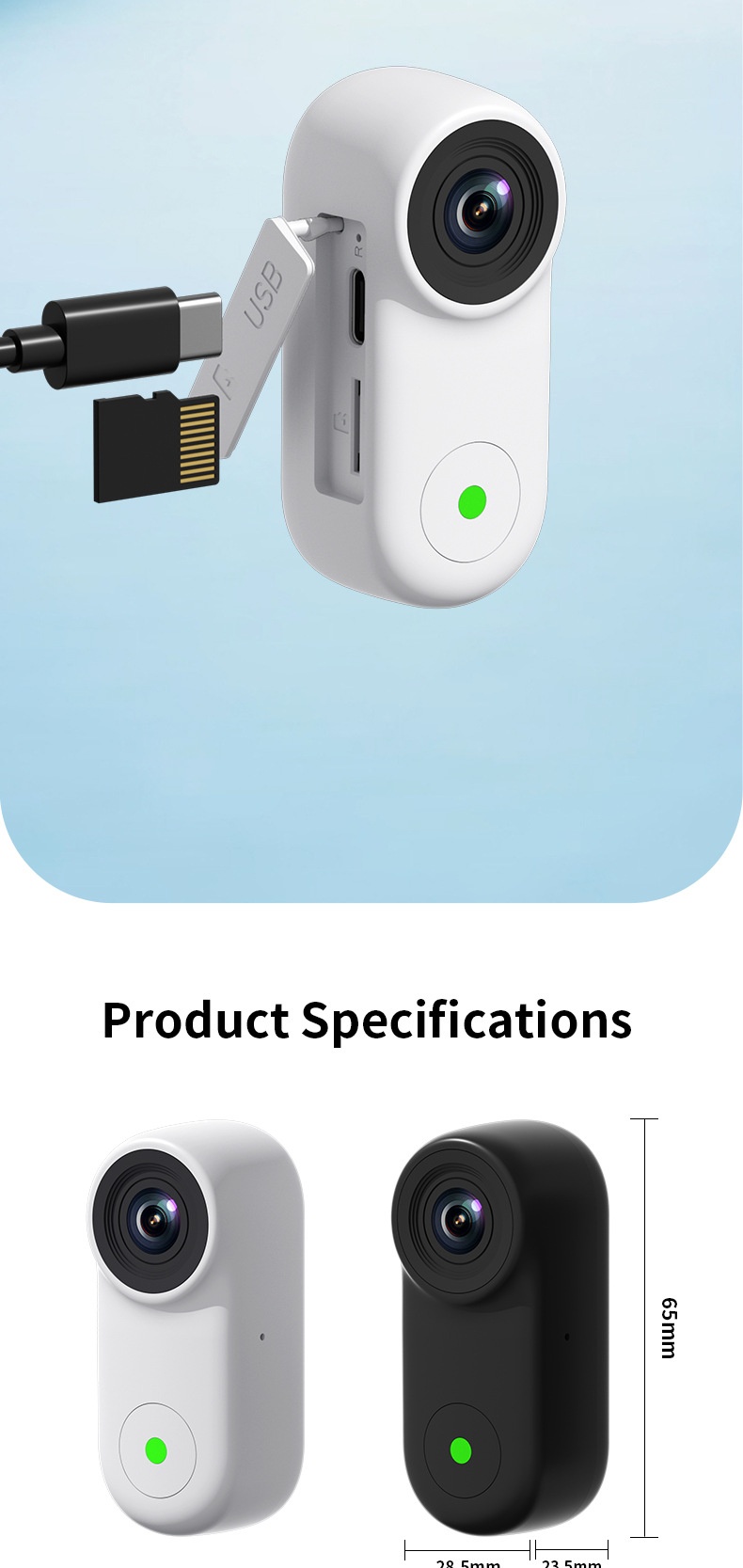 2.7K HD Anti-Shake Thumb Camera with WiFi Transmission, Magnetic Mount, 1.47-Inch Screen, 450mAh Battery