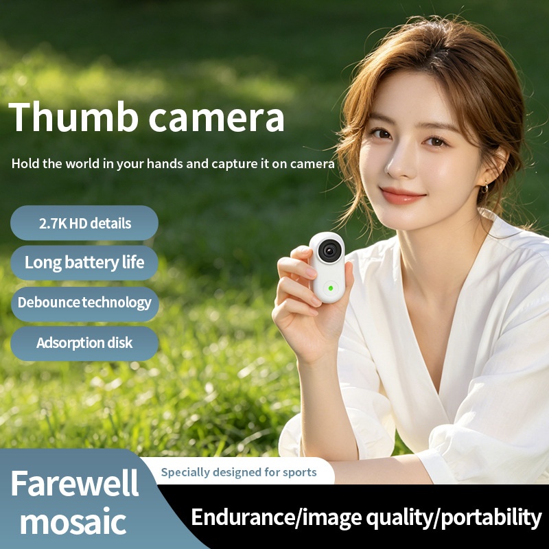 2.7K HD Anti-Shake Thumb Camera with WiFi Transmission, Magnetic Mount, 1.47-Inch Screen, 450mAh Battery