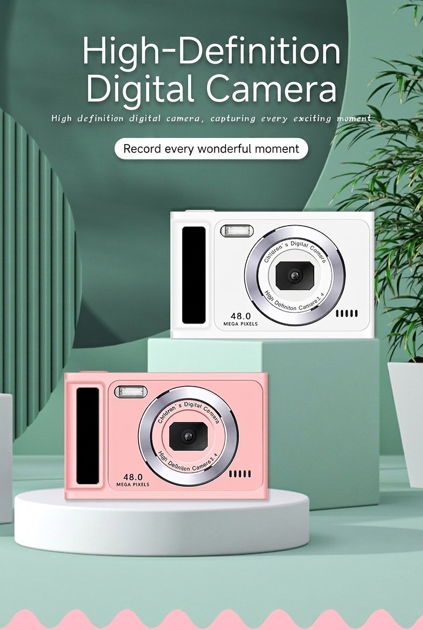 Kids 48MP Digital Camera 1080P Video Recorder, 2.4-Inch IPS Screen, Built-in Games & Music, 400mAh Battery
