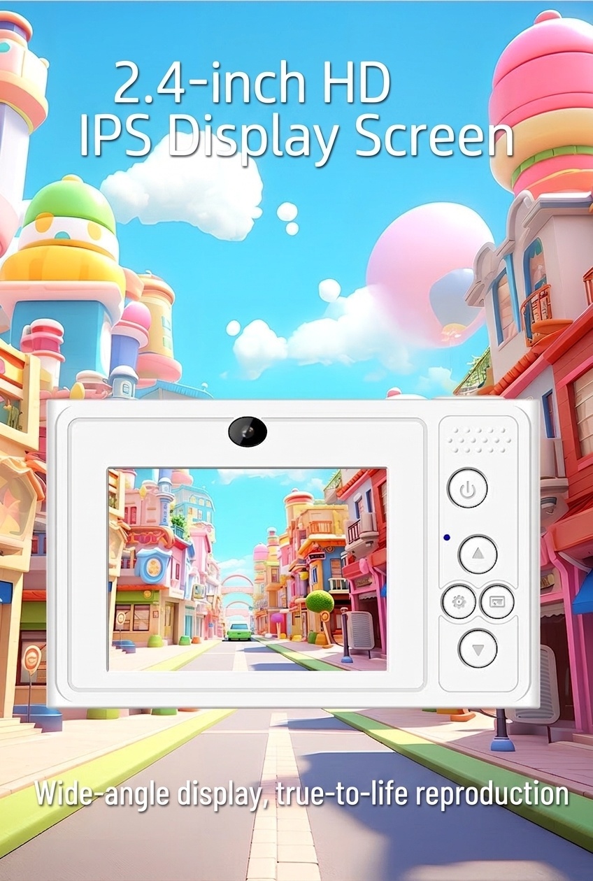 Kids 48MP Digital Camera 1080P Video Recorder, 2.4-Inch IPS Screen, Built-in Games & Music, 400mAh Battery