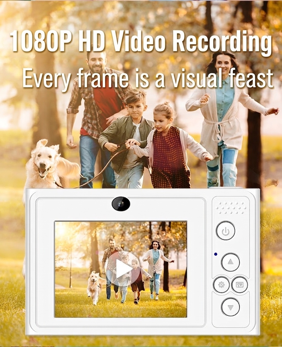 Kids 48MP Digital Camera 1080P Video Recorder, 2.4-Inch IPS Screen, Built-in Games & Music, 400mAh Battery
