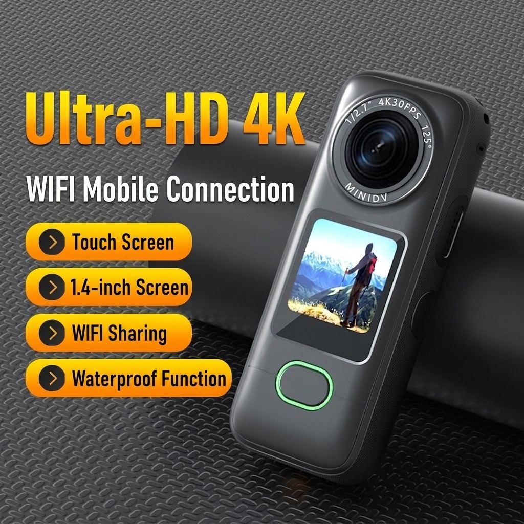 Cámara de acción M3 4K con pantalla táctil de 1,4 pulgadas, función para compartir por WiFi, resistencia al agua IPX6 y 3,5 horas de duración de la batería.