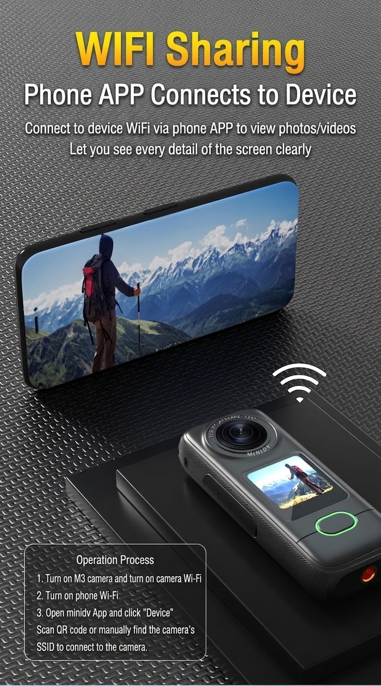Cámara de acción M3 4K con pantalla táctil de 1,4 pulgadas, función para compartir por WiFi, resistencia al agua IPX6 y 3,5 horas de duración de la batería.