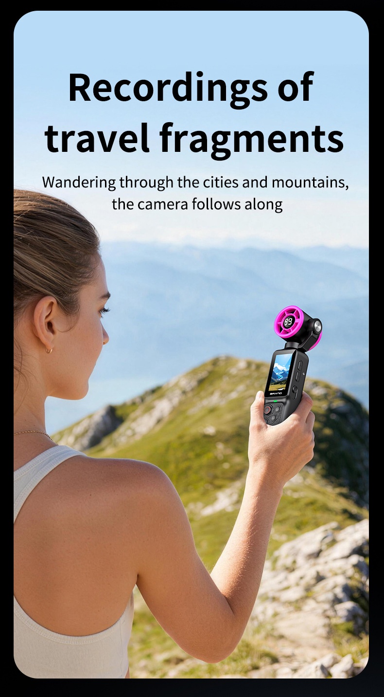 Fan Gimbal Camera 1080P HD Anti-Shake Vlog Action Cam, 180° Rotatable Lens, 2000mAh Battery