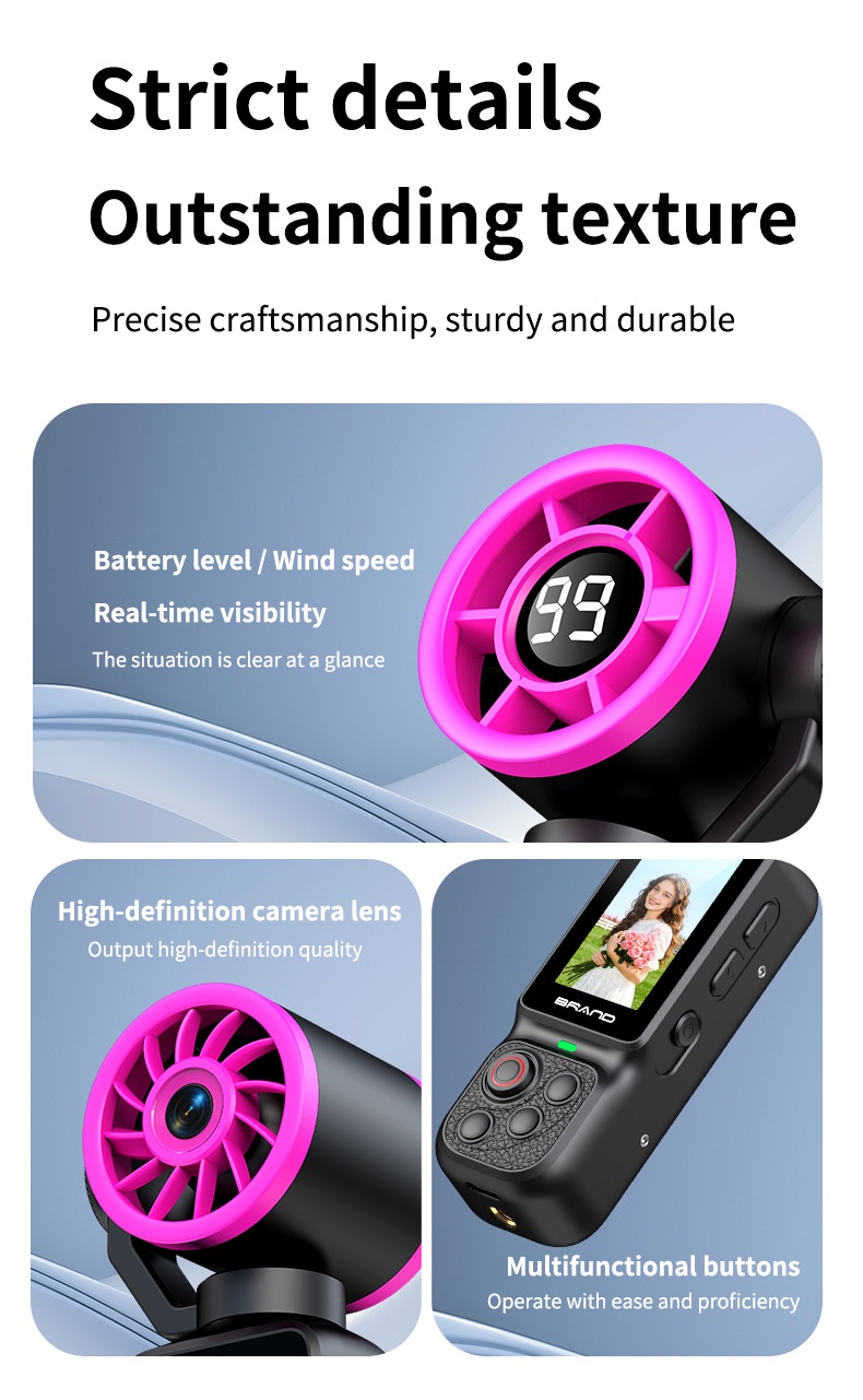 Fan Gimbal Camera 1080P HD Anti-Shake Vlog Action Cam, 180° Rotatable Lens, 2000mAh Battery