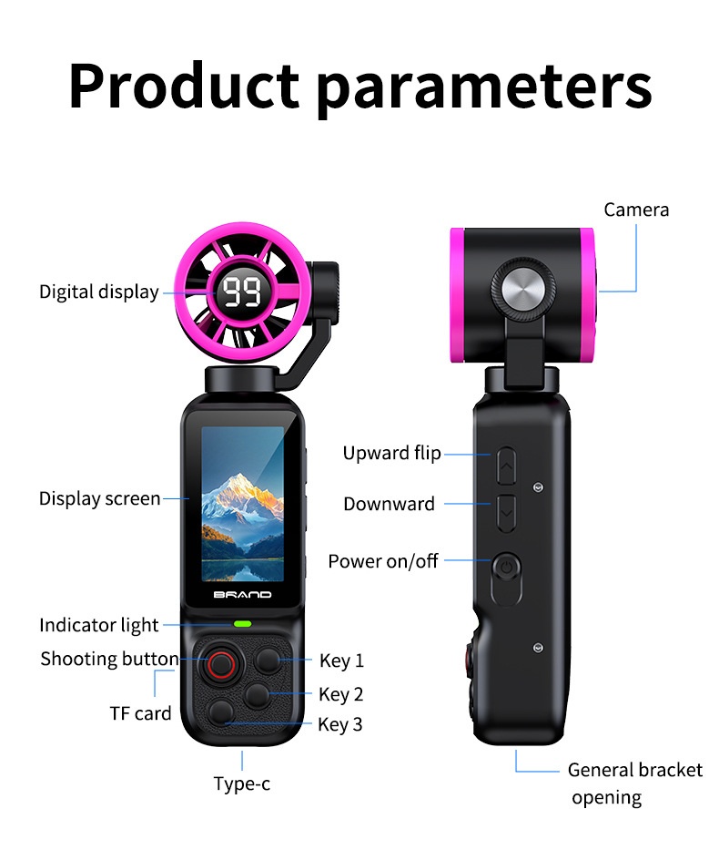 Fan Gimbal Camera 1080P HD Anti-Shake Vlog Action Cam, 180° Rotatable Lens, 2000mAh Battery