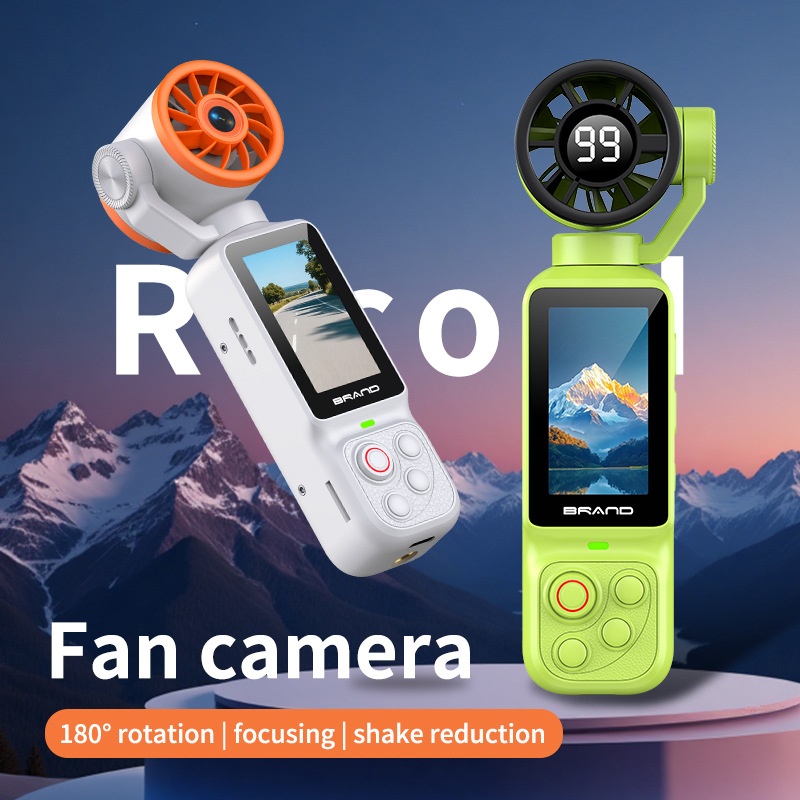 Fan Gimbal Camera 1080P HD Anti-Shake Vlog Action Cam, 180° Rotatable Lens, 2000mAh Battery