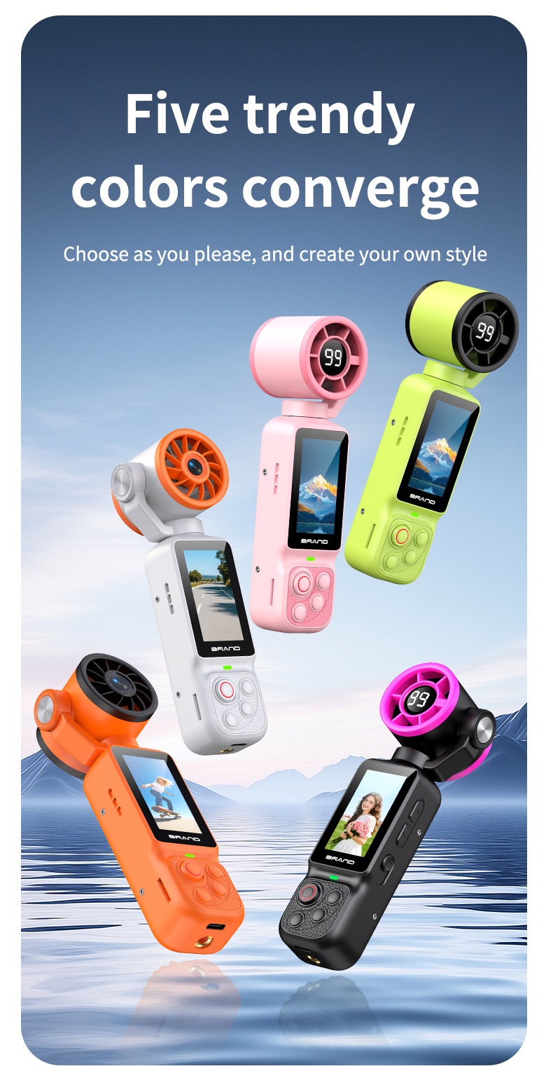 Fan Gimbal Camera 1080P HD Anti-Shake Vlog Action Cam, 180° Rotatable Lens, 2000mAh Battery