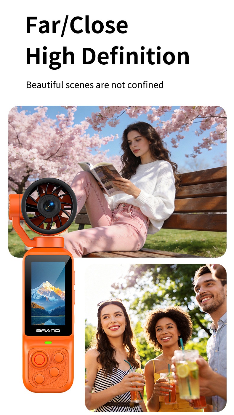 Fan Gimbal Camera 1080P HD Anti-Shake Vlog Action Cam, 180° Rotatable Lens, 2000mAh Battery