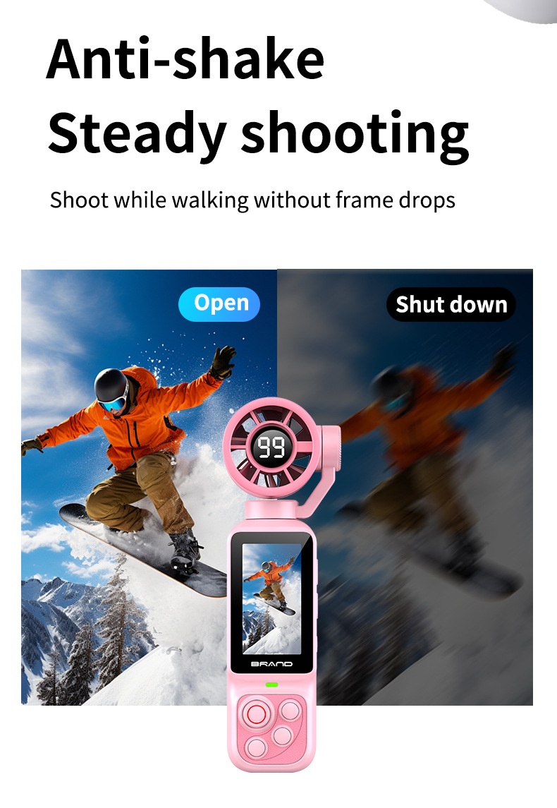 Fan Gimbal Camera 1080P HD Anti-Shake Vlog Action Cam, 180° Rotatable Lens, 2000mAh Battery