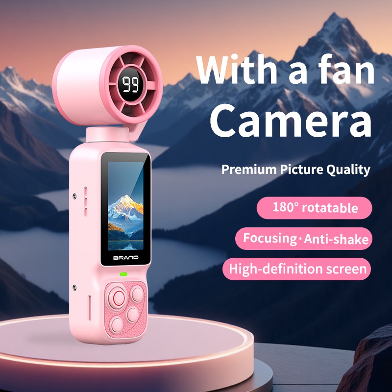 Fan Gimbal Camera 1080P HD Anti-Shake Vlog Action Cam, 180° Rotatable Lens, 2000mAh Battery