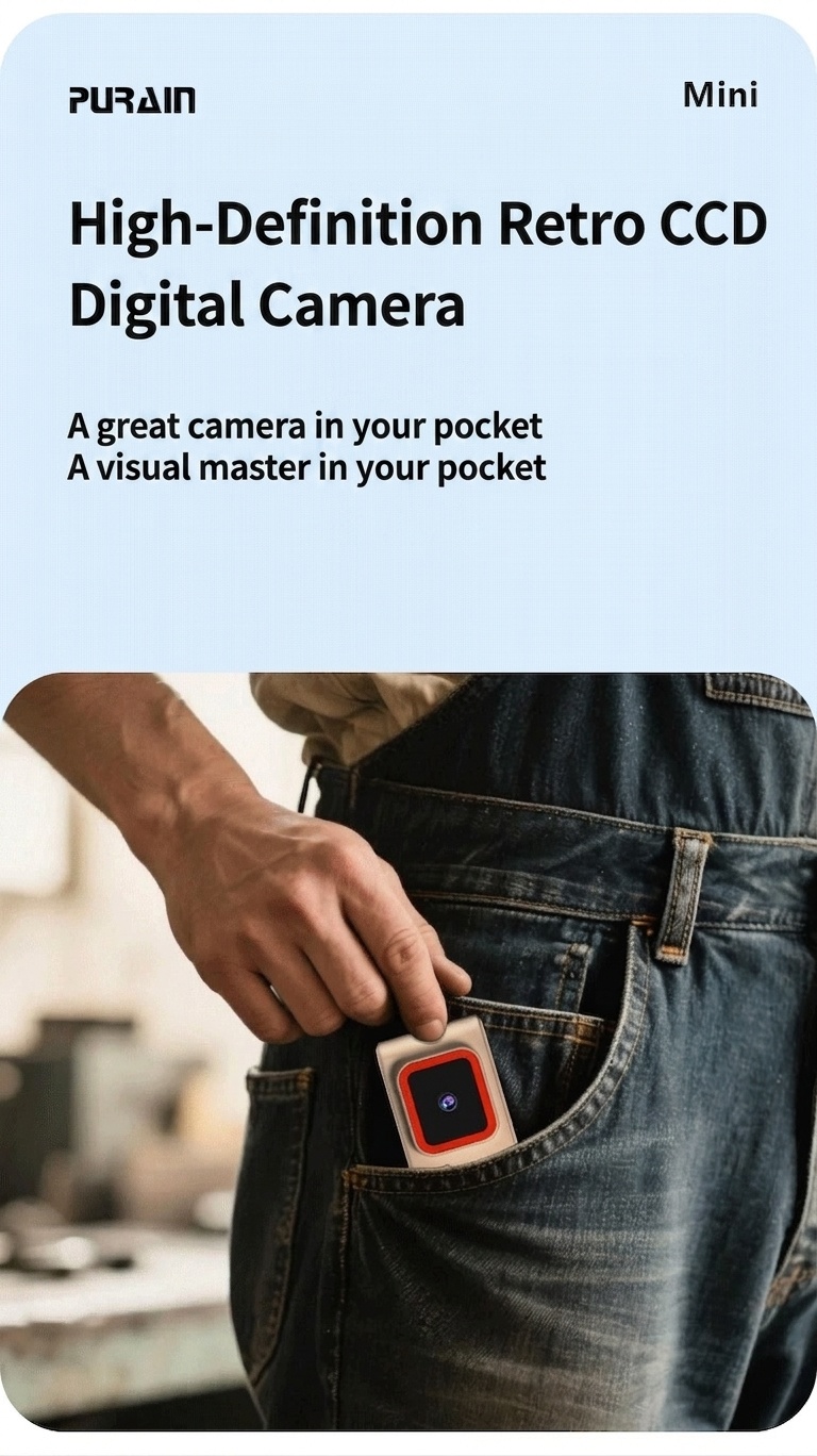 Mini Retro Digital Camera 1080P Vlog Cam, 1.47-Inch HD Display, 1200W SONY Sensor, OTG Instant Sharing