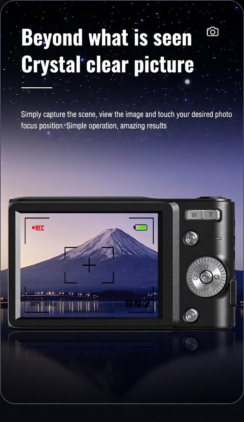 50-Megapixel-Digitalkamera mit 4K-Videofunktion, 16-fachem Zoom, 2,8-Zoll-HD-Bildschirm und 120 Minuten Akkulaufzeit